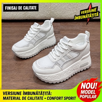 Sneakers dama albi respirabili cu talpa groasa 5829 - Img 4