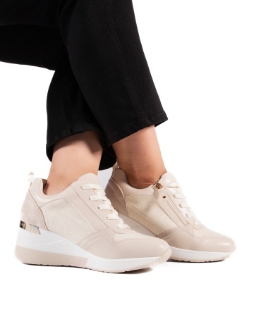 Sneakers dama cu platforma bej din piele ecologica HS-1 - Img 2