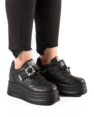 Sneakers dama cu platforma Negri din Piele Ecologica Pcci