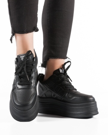 Sneakers dama cu platforma Negri din Piele Ecologica Pma - Img 3