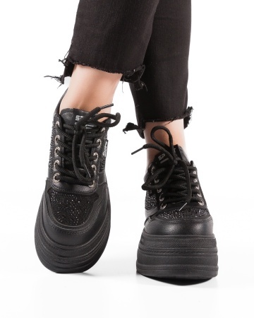 Sneakers dama Negri cu platforma din Piele Ecologica Pio - Img 2