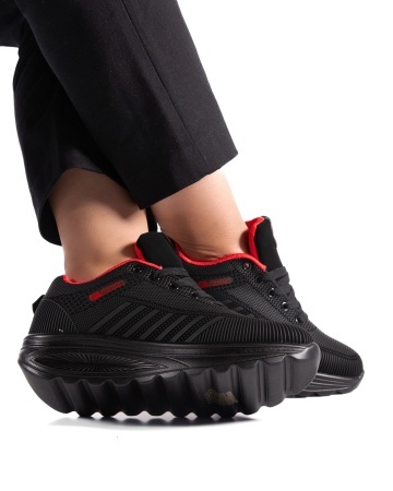Sneakers dama negri cu rosu din piele ecologica C20 - Img 3