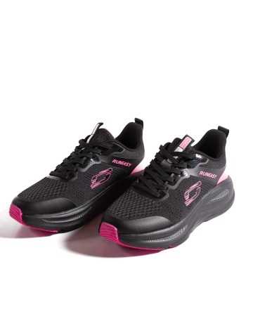 Sneakers dama negri cu roz din material textil F99296