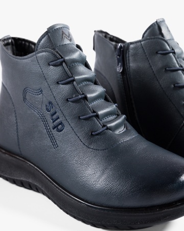 Ghete dama imblanite bleumarin din piele ecologica T81 - Img 5