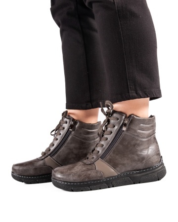 Ghete dama imblanite gri din piele ecologica 1112-16