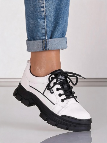 Pantofi dama casual alb-negru cu siret si talpa groasa H33 - Img 3
