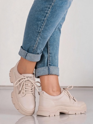 Pantofi dama casual bej cu siret si talpa groasa H33 - Img 2