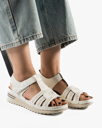 Sandale dama Albe din Piele Ecologica Exin