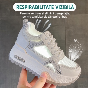 Sneakers dama albi respirabili cu talpa groasa 5828 - Img 7