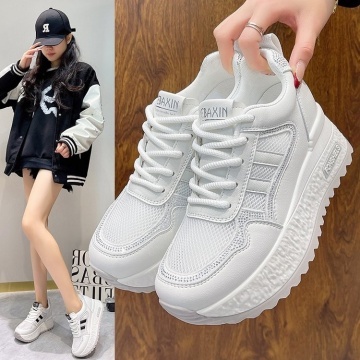 Sneakers dama albi respirabili cu talpa groasa 5829