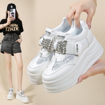 Sneakers dama albi respirabili cu talpa groasa 9632 - Img 3