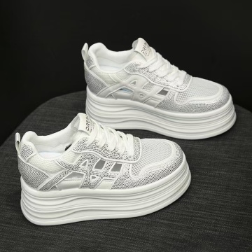 Sneakers dama albi respirabili cu talpa groasa 9635 - Img 4