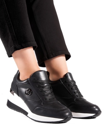 Sneakers dama cu platforma negri din piele ecologica HS-2 - Img 2