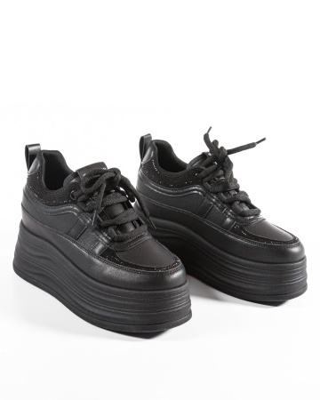 Sneakers dama cu platforma Negri din Piele Ecologica Paca - Img 5