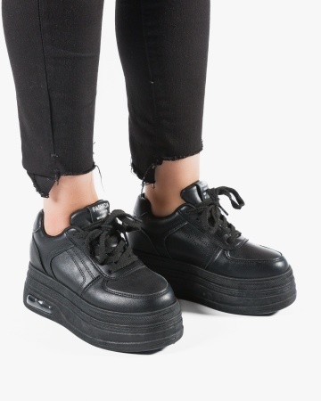 Sneakers dama cu platforma Negri din Piele Ecologica Pac