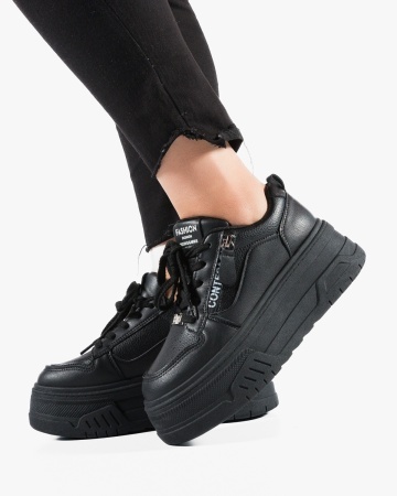 Sneakers dama cu platforma Negri din Piele Ecologica Piit - Img 5