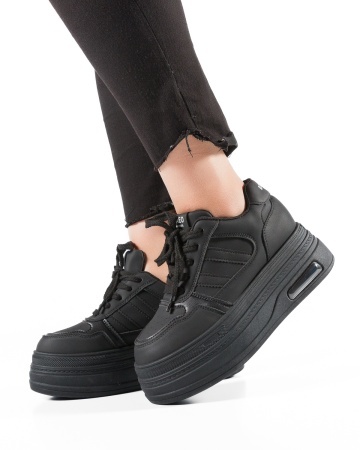 Sneakers dama cu platforma Negri din Piele Ecologica Pmal