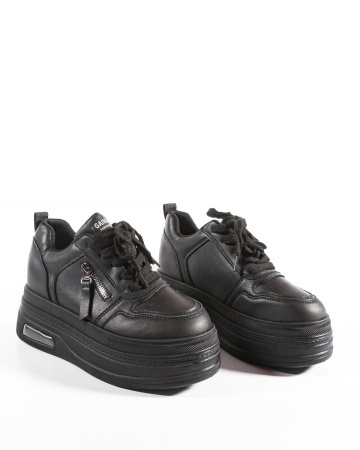 Sneakers dama cu platforma Negri din Piele Ecologica Ptax - Img 6