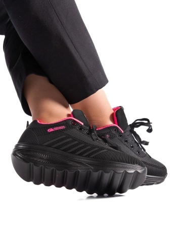 Sneakers dama negri cu roz piersica din piele ecologica C20 - Img 4
