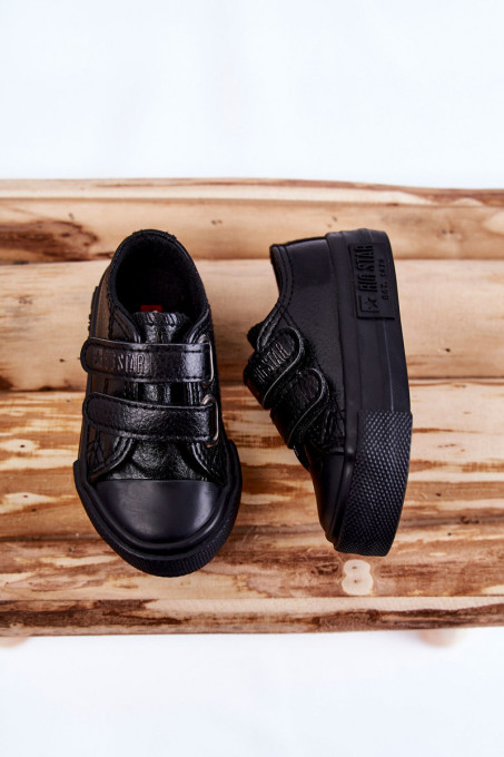 Children's Leather Sneakers With Velcro BIG STAR KK374054 Black SH21606 - Black