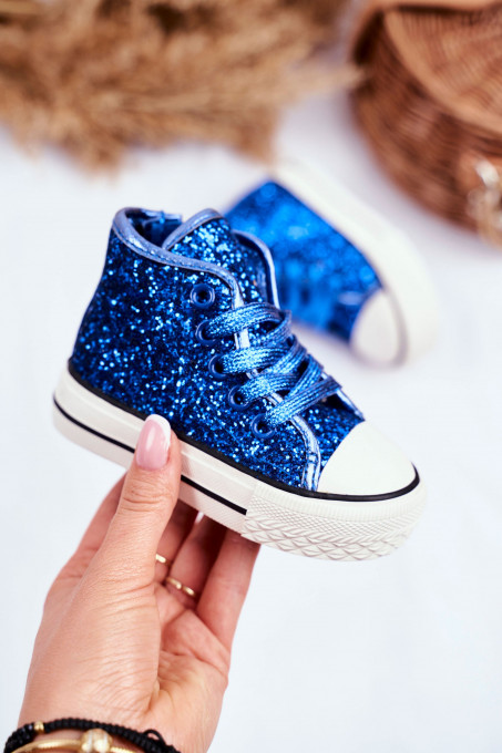 Children's Sneakers With Glitter Blue Ally SH12287 - Shades of blue