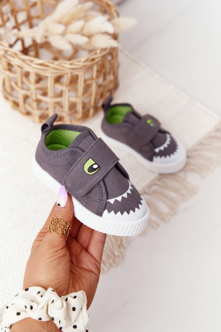 Children's Sneakers With Velcro With A Shark Grey SH14183 - Shades of gray and silver