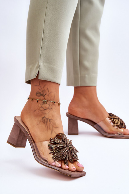 Fashionable Transparent High Heel Slippers S.Barski KV-AP658-1 Brown SH25252 - Shades of brown and beige