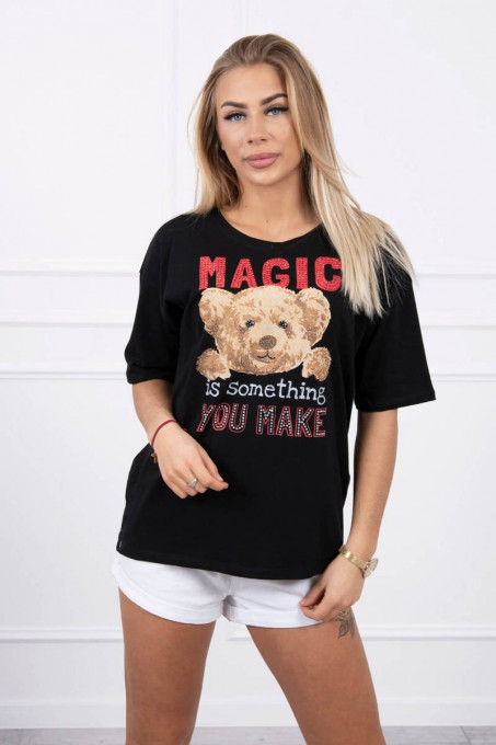 Дамска тениска Magic с мече 9243 - черна