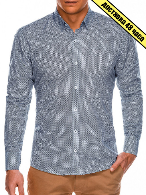 Мъжка риза Slim fit K471 - бяло/navy