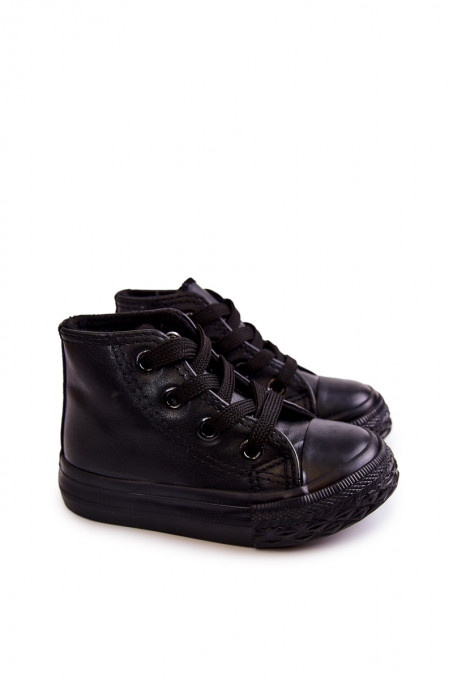 Children's Leather High Sneakers Black Marney SH19094 - Black