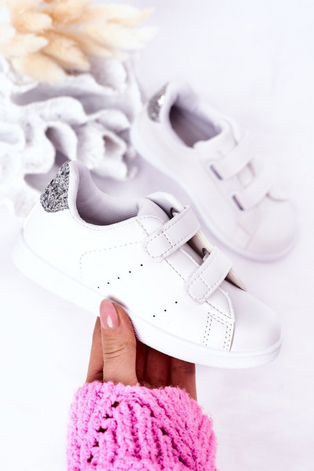 Children's Sneakers With Velcro White-Silver Cute Girl SH15279 - White