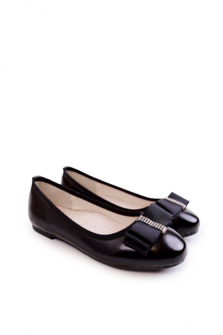 Leather Children's Ballerinas With A Decorative Bow Black Claril SH19372 - Black