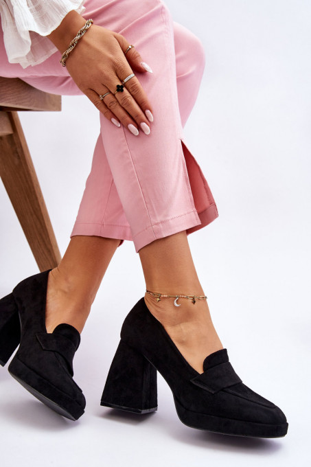 Suede Pumps On A Chunky Heel And Platform Black Adriel SH24348 - Black
