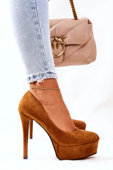 Classic Suede Platform Stilettos Camel Silly SH17939 - Shades of brown and beige