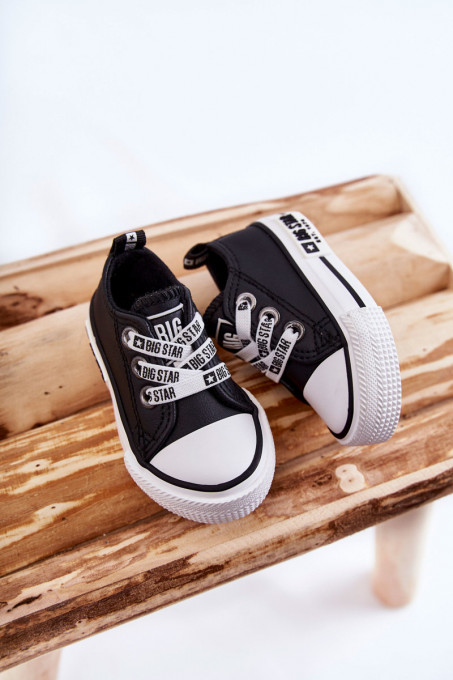 Children's Leather Sneakers BIG STAR KK374041 Black and white SH21603 - Black