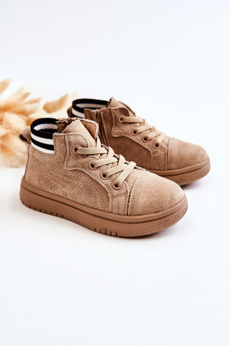 Children's High-top Sneakers With A Zipper Beige Boone SH19585 - Shades of brown and beige
