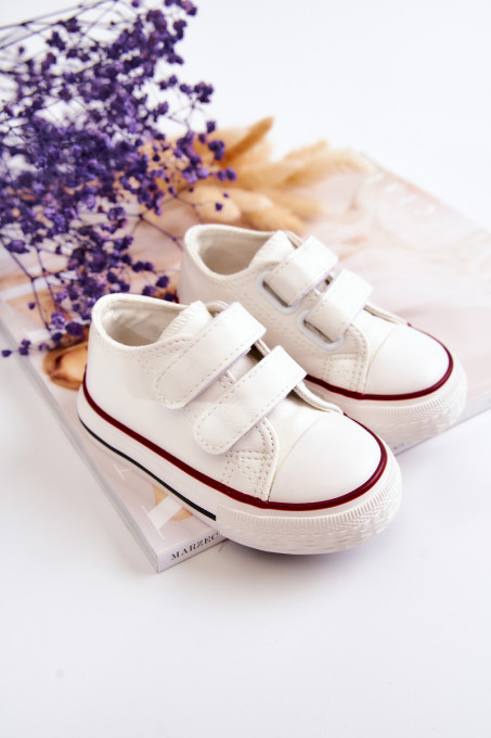 Children's Leather Sneakers With Velcro White Foster SH19091 - White