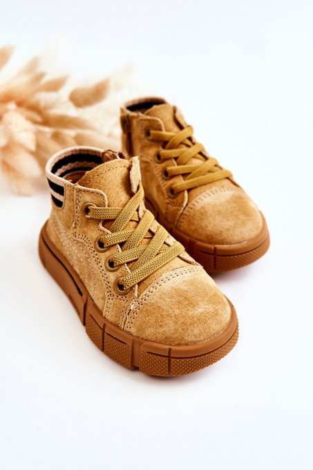 Children's High-top Sneakers With A Zipper Camel Boone SH19586 - Shades of brown and beige