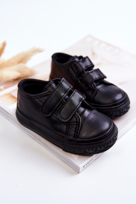 Children's Leather Sneakers With Velcro Black Foster SH19092 - Black