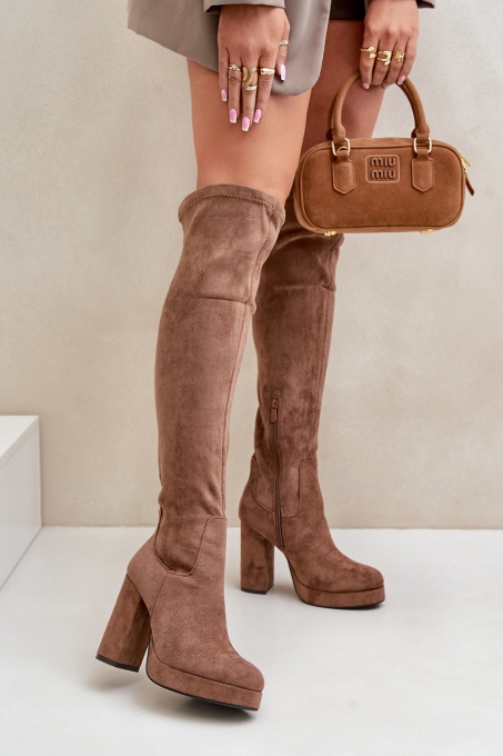 Дамски високи ботуши на ток Zistaria SH34790 - khaki