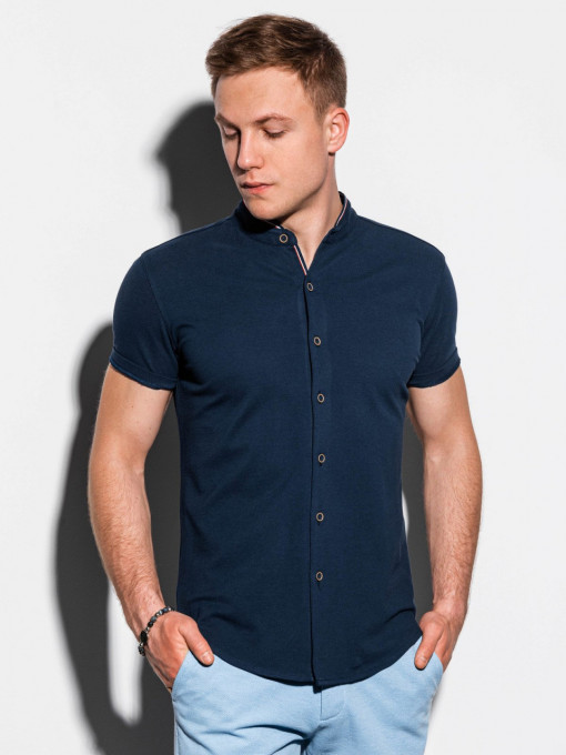 Мъжка slimfit риза с къс ръкав K543 - navy