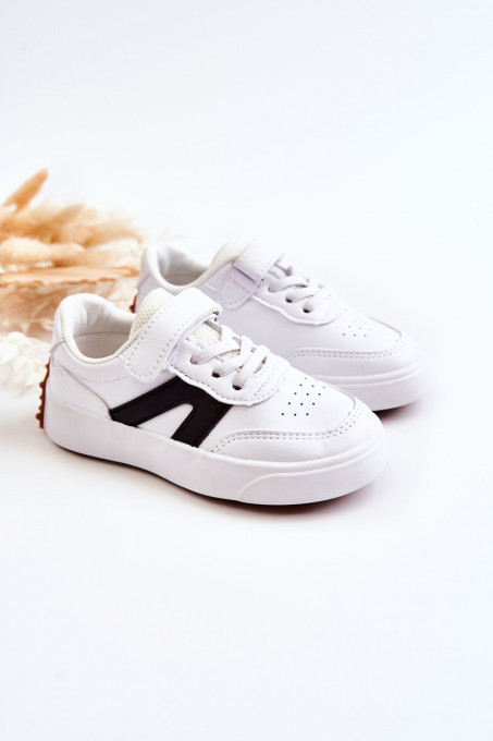 Children's Leather Low Sport Shoes Black And White Jessie SH19622 - White