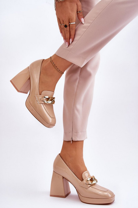 Pumps On Massive Heels Beige Nataly SH24346 - Shades of brown and beige
