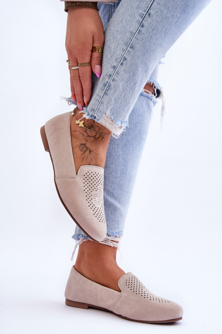 Suede Comfortable Loafers Beige Giovana SH24839 - Beżowy