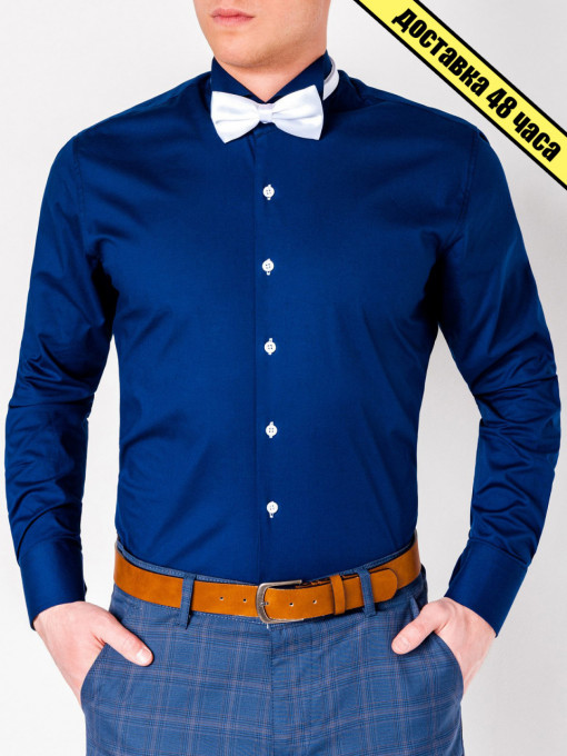 Мъжка риза с дълъг ръкав SLIM FIT K309 - тъмно син цвят