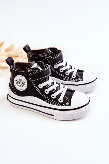 Children's Leather Sneakers With Velcro Black Bruni SH19587 - Black