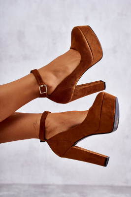 Дамски обувки с ток и платформа Rivia SH21477 - camel