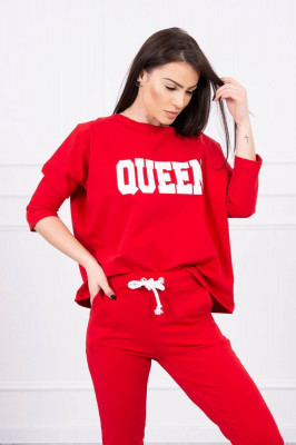 Дамски комплект от блуза с надпис Queen и панталон с връзка на кръста