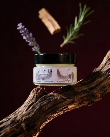 Lumânare cu cristal RELEASE - lavandă, lemn santal, rozmarin, 90g - Img 2
