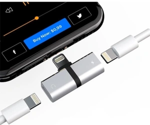 Adaptor Lightning 2 in 1, argintiu, pentru incarcare si casti audio, conector dual pentru telefon, utilizare simultana, design compact - Img 4